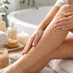 Szépen hidratált és sima bőr testradír használatával.