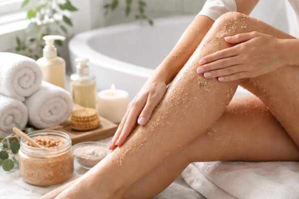 Szépen hidratált és sima bőr testradír használatával.