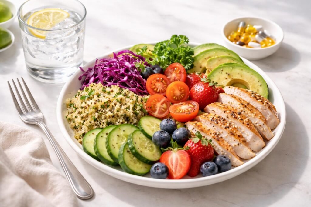 Egészséges ételekkel és vitaminokkal támogatott tudatos életmód