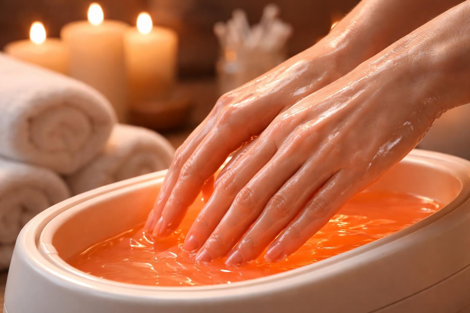 Paraffinos kézápolás a bőr regenerálására és hidratálására, relaxáló kezelés.
