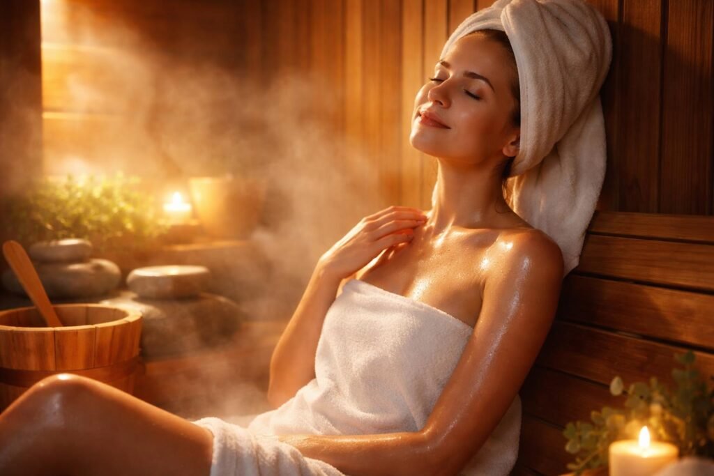 Szauna használata feszes, fiatalos bőrt eredményez, ragyogó megjelenést biztosítva.