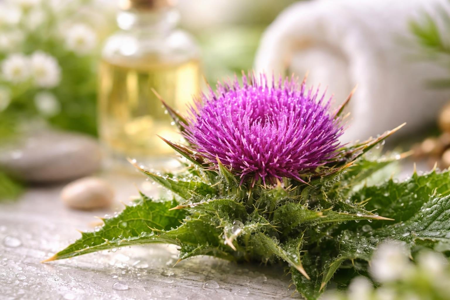 Máriatövis virág és levelek a természetes szépségápolás szolgálatában