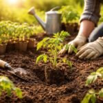 Paradicsom palánták kiültetésének idejét figyelő kertész, óvatosan a fagy veszélyével.