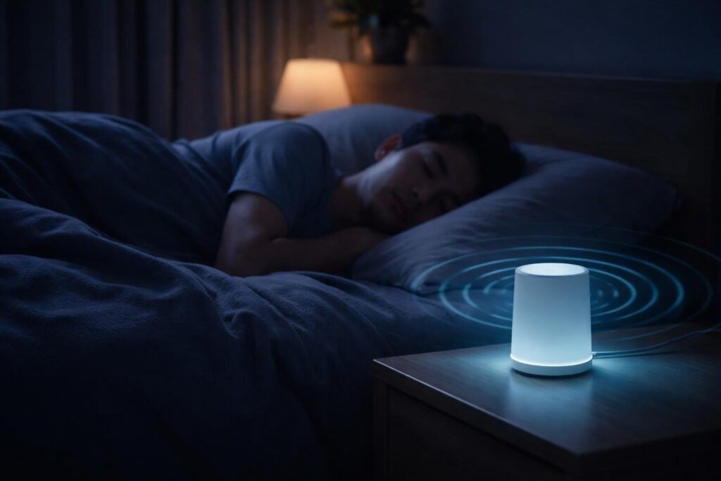 Vezeték nélküli eszközök körüli ágy és alvási környezet, figyelmet a sugárzásra.