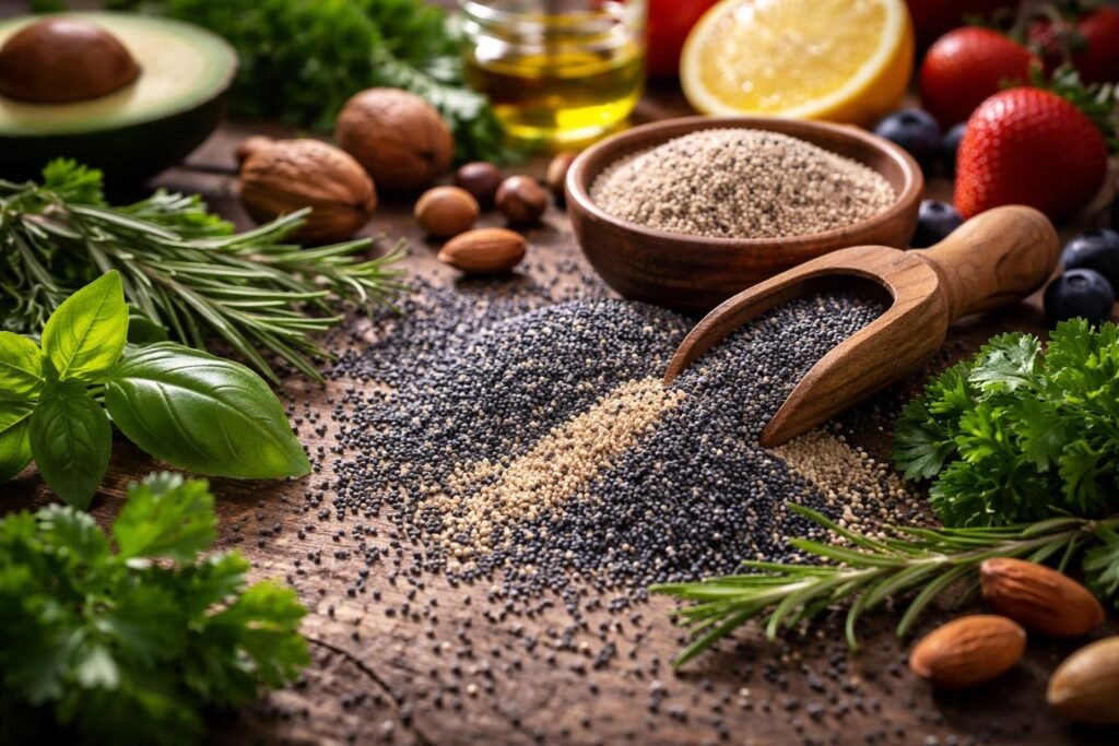 Mák magok vitaminokkal és ásványi anyagokkal teli egészségmegőrző élelmiszer, támogatja az emésztést.